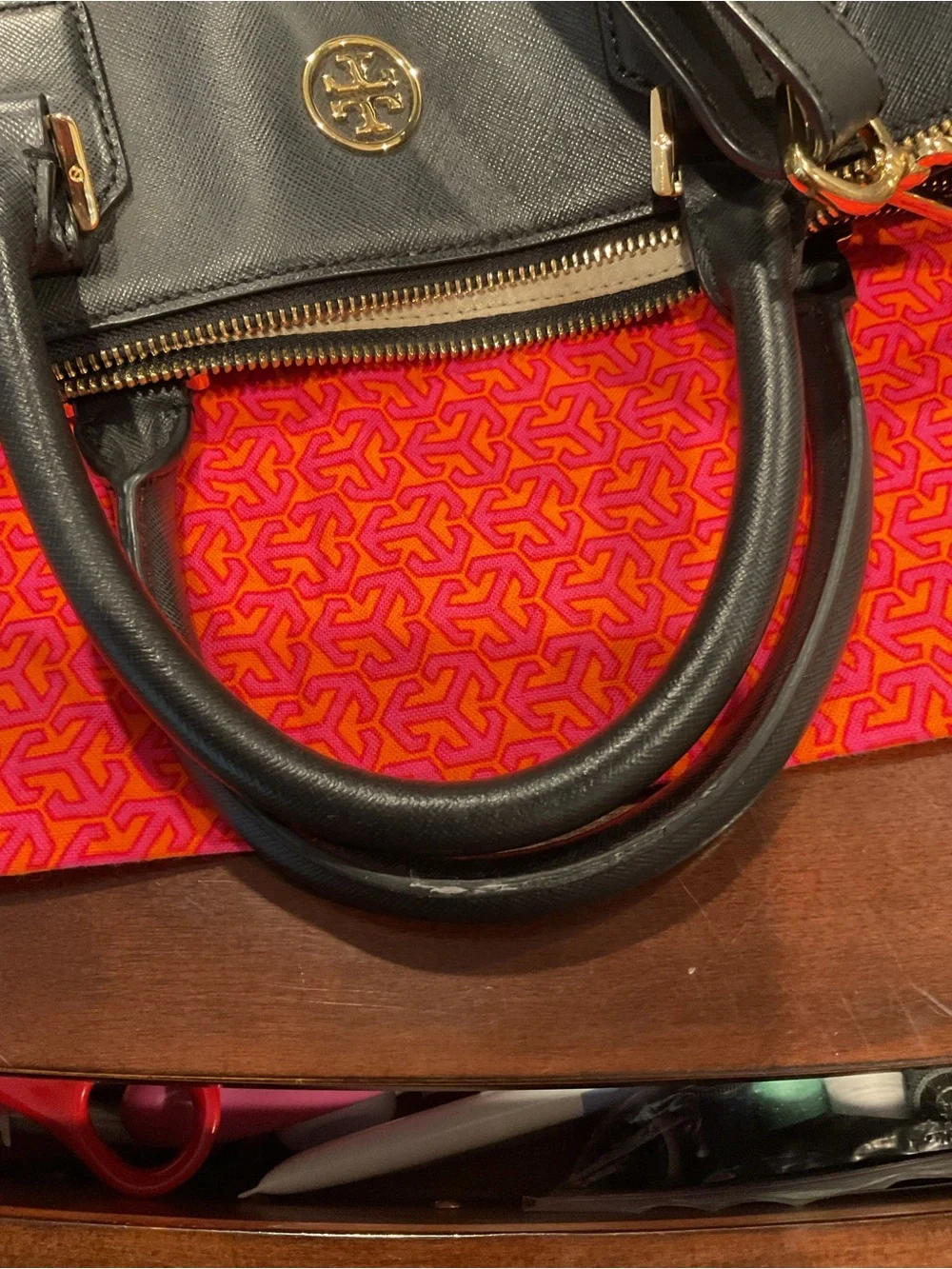 Tory Burch Black Leather Satchel with Gold Hardware